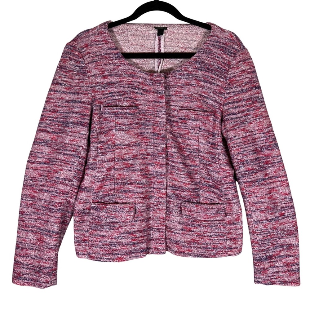 J Crew Micro‎ Tweed Full Zip Jacket Blazer Sz L in Poppy Pink Style 58280 Career
